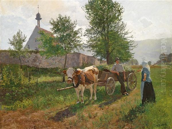 Kleiner Plausch Auf Der Landstrase Oil Painting by Hermann Baisch