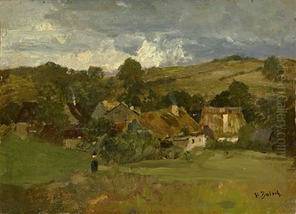 Dorf Mit Figurenstaffage In Hugeliger Landschaft Oil Painting by Hermann Baisch