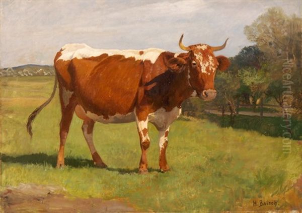 Kuh Auf Der Weide Oil Painting by Hermann Baisch