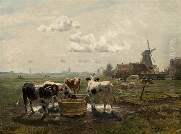 Cows Oil Painting by Hermann Baisch