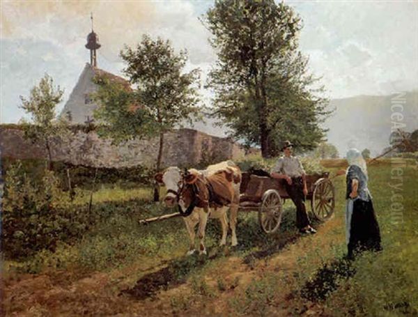 Rastender Bauer Mit Fuhrwerk Oil Painting by Hermann Baisch