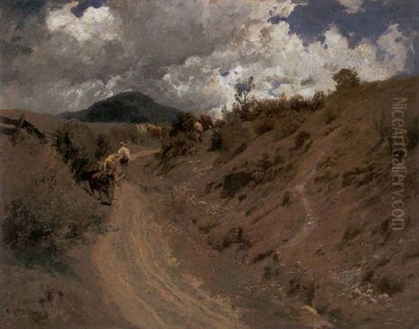 Feldweg Mit Kuhen In Der Sommersonne Oil Painting by Hermann Baisch