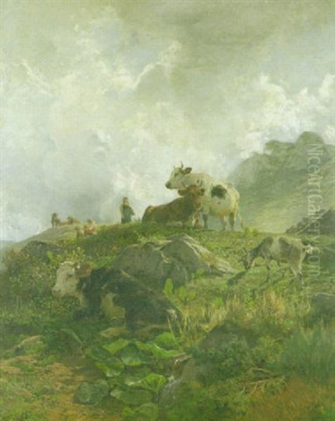 Morgen Auf Der Hochalm Oil Painting by Hermann Baisch