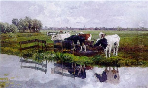 Weidelandschaft Mit Kuhen Oil Painting by Hermann Baisch