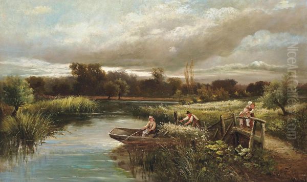 The Reed Cutter's Family Oil Painting by John Clayton Adams