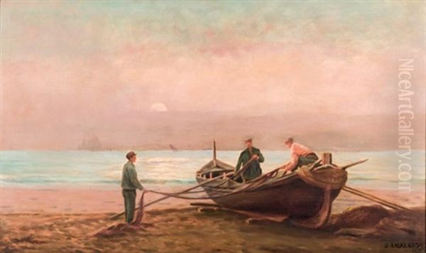 Pescadores Oil Painting by Dionisio Baixeras y Verdaguer