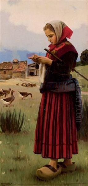 La Pastorcita Oil Painting by Dionisio Baixeras y Verdaguer