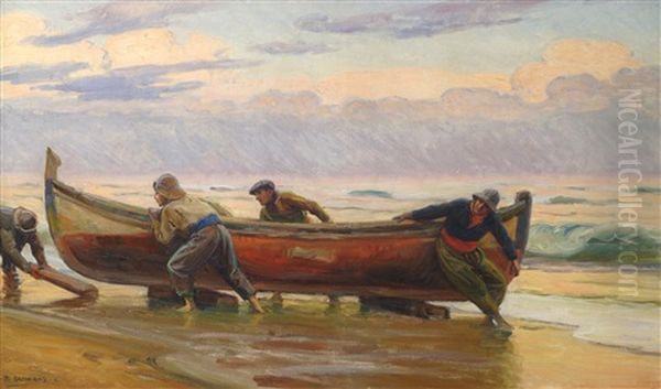 Hauling In The Catch Oil Painting by Dionisio Baixeras y Verdaguer