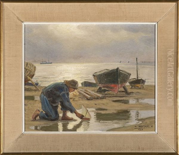 Pescador Con Un Barquito De Juguete Oil Painting by Dionisio Baixeras y Verdaguer