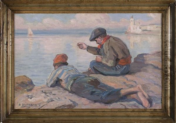 Ninos De Pesca Oil Painting by Dionisio Baixeras y Verdaguer