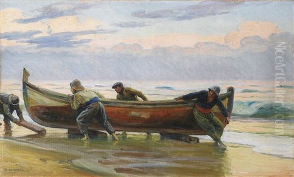 Hauling In The Catch Oil Painting by Dionisio Baixeras y Verdaguer