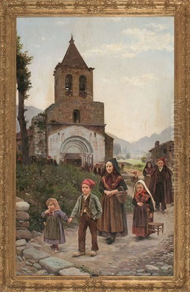 Iglesia De Sant Esteve De Llanars, Ripolles Oil Painting by Dionisio Baixeras y Verdaguer