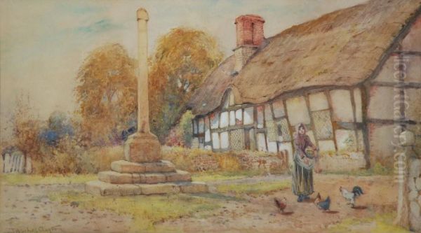 'feeding The Chickens' Oil Painting by John Clayton Adams