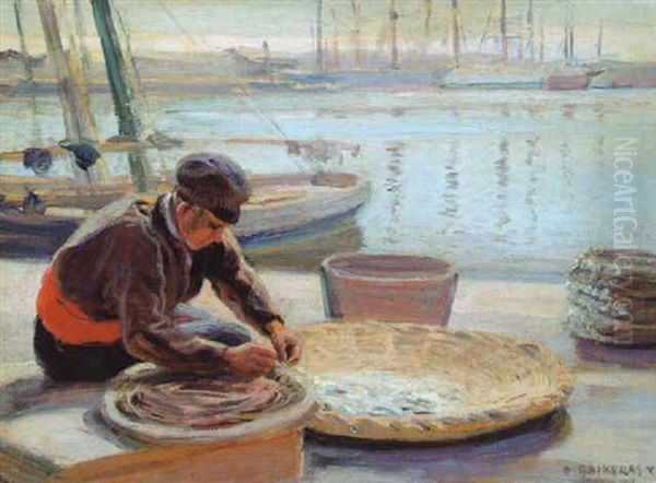 Pescador En Un Muelle Oil Painting by Dionisio Baixeras y Verdaguer