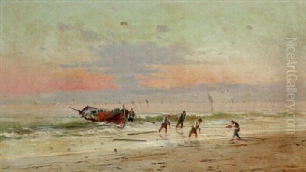 Bringing In The Catch Oil Painting by Dionisio Baixeras y Verdaguer