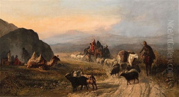 Shepherds In The Caucasus Oil Painting by Fedor Bajkov