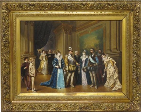 Interior With French Courtiers Greeting King Henry Iv And His Queen Oil Painting by Ladislaus Bakalowicz