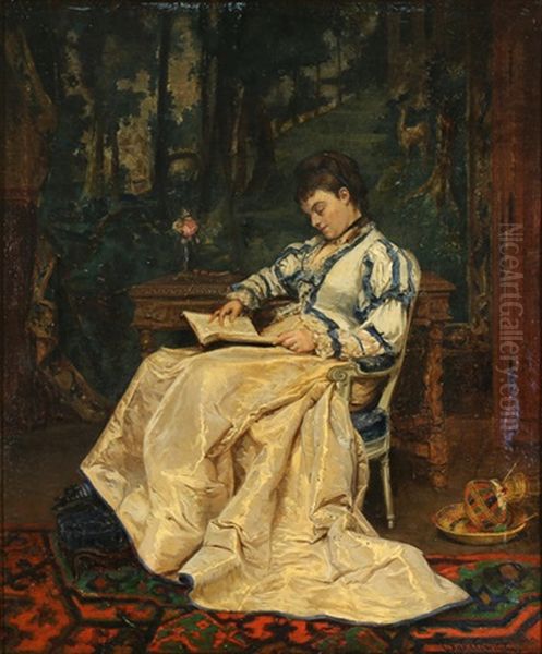 Elegant Woman Reading by Ladislaus Bakalowicz