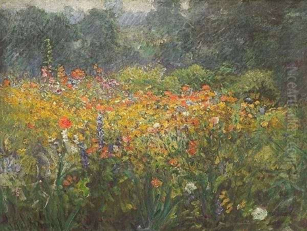 A Country Garden Oil Painting by John Ottis Adams