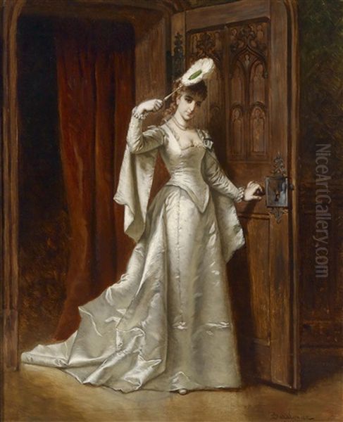 Elegante Dame In Weisem Damastkleid Oil Painting by Ladislaus Bakalowicz