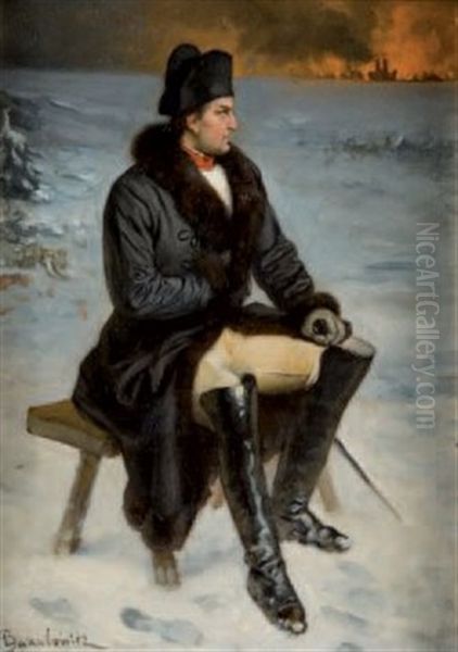 Napoleon Regardant Moscou Bruler Oil Painting by Ladislaus Bakalowicz