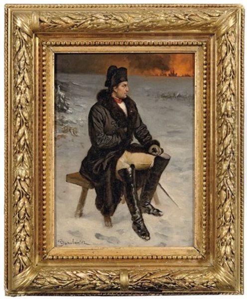 Napoleon Regardant Une Ville Bruler Oil Painting by Ladislaus Bakalowicz