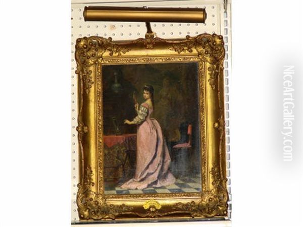 Lady In Mirror Oil Painting by Ladislaus Bakalowicz