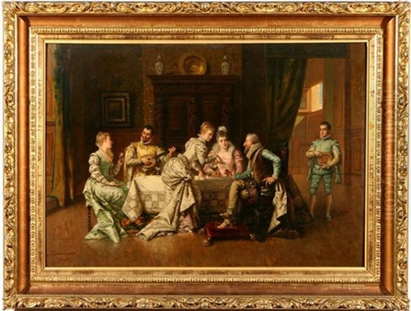 Flirtatious Afternoon In The Drawing Room Oil Painting by Ladislaus Bakalowicz