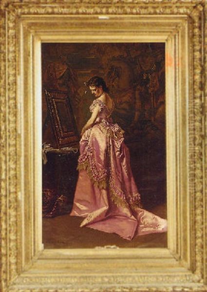 Portrait Of A Beauty In Boudoir Oil Painting by Ladislaus Bakalowicz