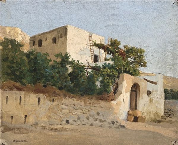 Vor Einem Haus In Tunis Oil Painting by Stephan Wladislawowitsch Bakalowicz