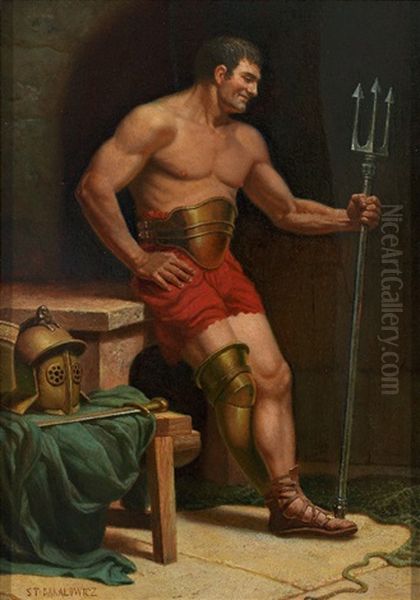 Portrait Eines Gladiatoren Mit Dreizack Oil Painting by Stephan Wladislawowitsch Bakalowicz