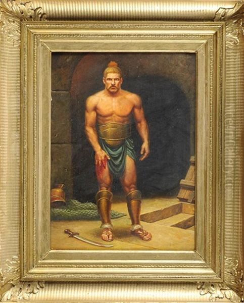 Verwundeter Gladiator In Der Arena Mit Schwert, Netz Und Helm Oil Painting by Stephan Wladislawowitsch Bakalowicz