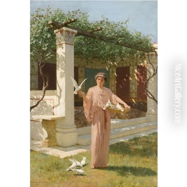 Feeding The Doves Oil Painting by Stephan Wladislawowitsch Bakalowicz