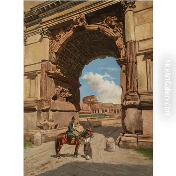 The Arch Of Titus, Rome Oil Painting by Stephan Wladislawowitsch Bakalowicz