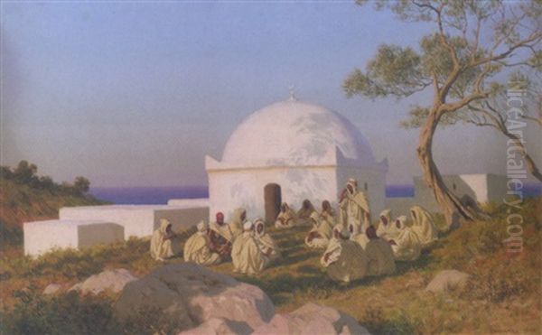 Arabs By The Mosque Oil Painting by Stephan Wladislawowitsch Bakalowicz