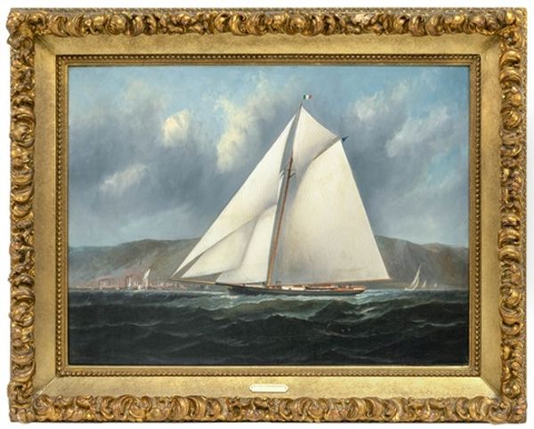 Sloop Yacht Below Hudson Highlands Oil Painting by Elisha Taylor Baker