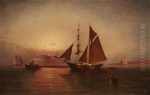 Harbor Scene At Twilight by Elisha Taylor Baker