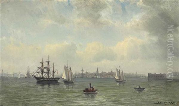 View Of New York Harbor, 1877 by Elisha Taylor Baker