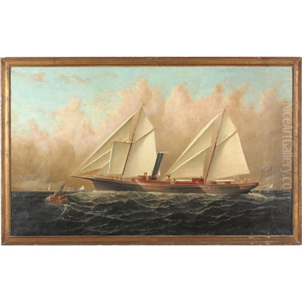 Steam & Sail Merchant Ship Oil Painting by Elisha Taylor Baker