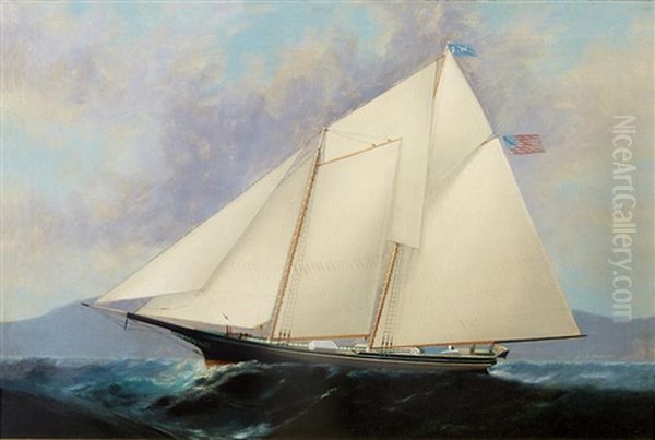 The Schooner J. Waterbury Outward Bound Oil Painting by Elisha Taylor Baker