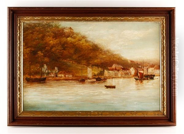 Autumn Harbor Scene Oil Painting by Elisha Taylor Baker