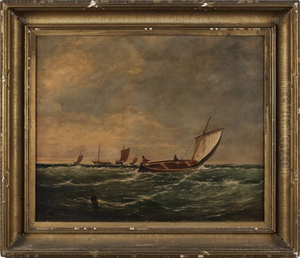 Seascape With Sailboats Oil Painting by Elisha Taylor Baker