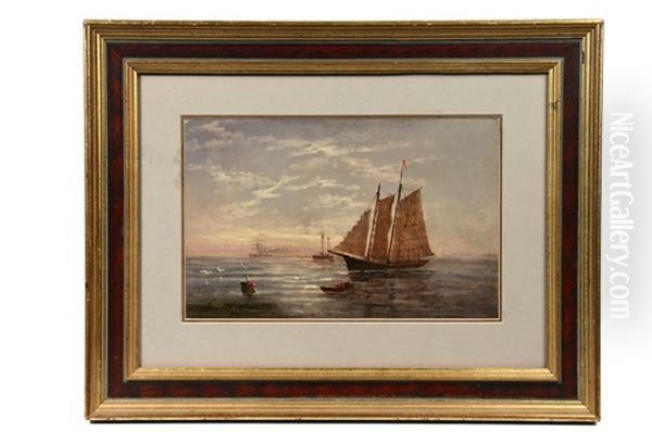 Schooner At Sunset Oil Painting by Elisha Taylor Baker