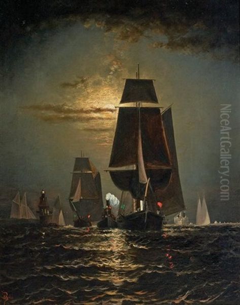 Sailing By Moonlight Oil Painting by Elisha Taylor Baker