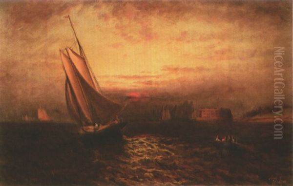 Governor's Island With Castle Williams, New York Harbor Oil Painting by Elisha Taylor Baker