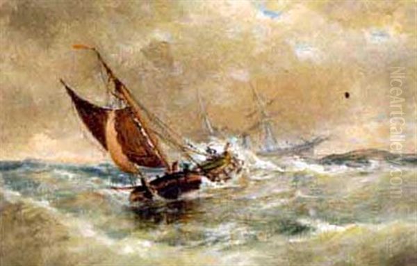 Ships In A Storm Oil Painting by Elisha Taylor Baker