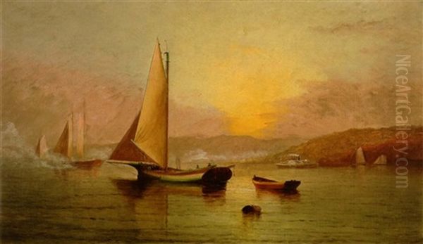 Sailboats At The Entrance To A Harbor Oil Painting by Elisha Taylor Baker