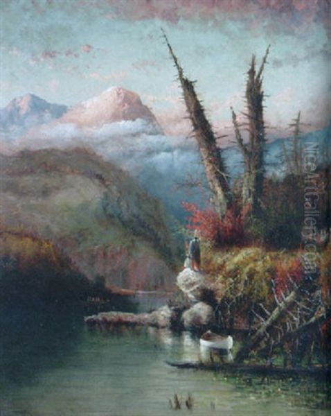 Indian Encampment By The River Oil Painting by Elisha Taylor Baker