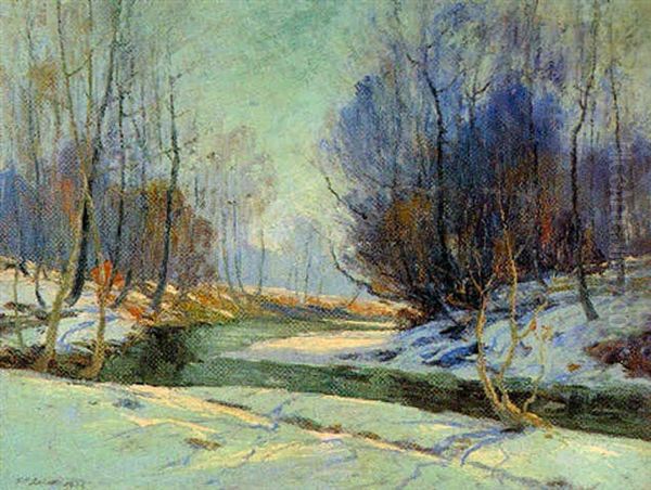 Winter Along The Whitewater River Oil Painting by George Herbert Baker