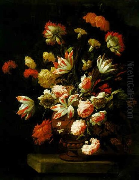 Still Life Of Flowers In An Urn Oil Painting by John Baker